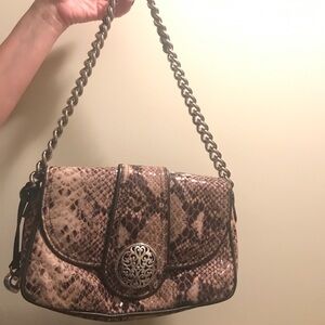 Brighton Snake Print Shoulder Bag - Brown and Tan
